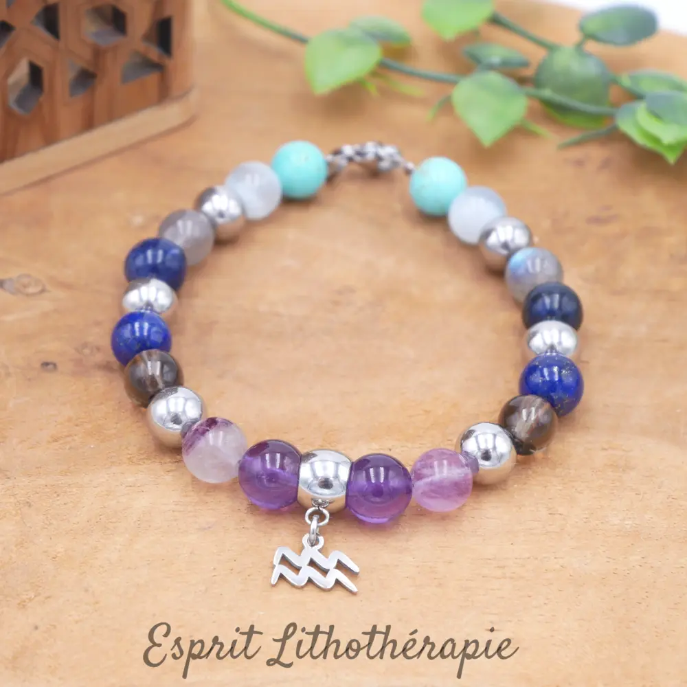Photo Bracelet personnalisé Verseau en pierre naturelle, bijou fait main