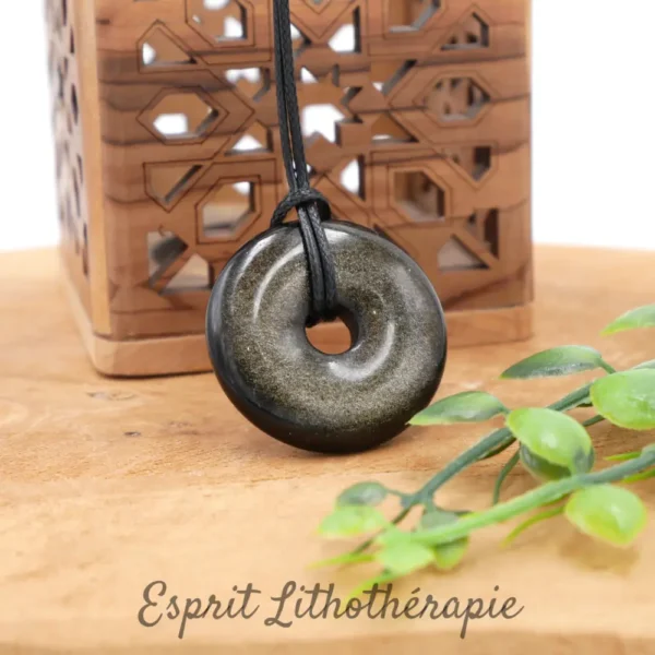 Photo Pendentif Donut Obsidienne dorée en pierre naturelle