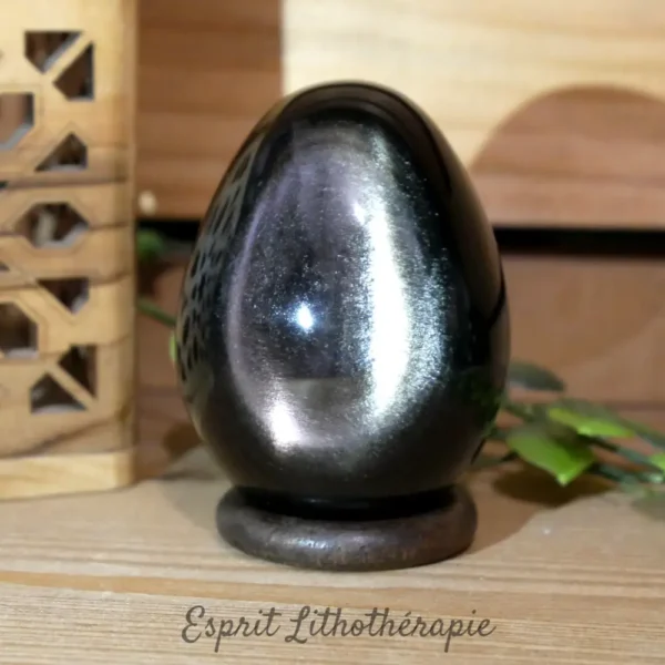 Photo contractuelle Oeuf Obsidienne argentée Oeuf Obsidienne argentée en pierre naturelle
