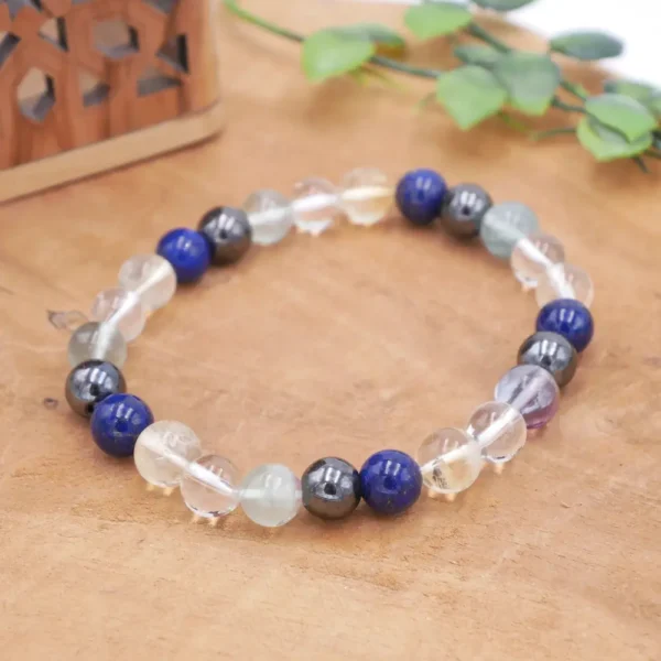 Photo Bracelet Citrine, Cristal de roche, Fluorite, Hématite, Lapis Lazuli en pierre naturelle, bijou fait main