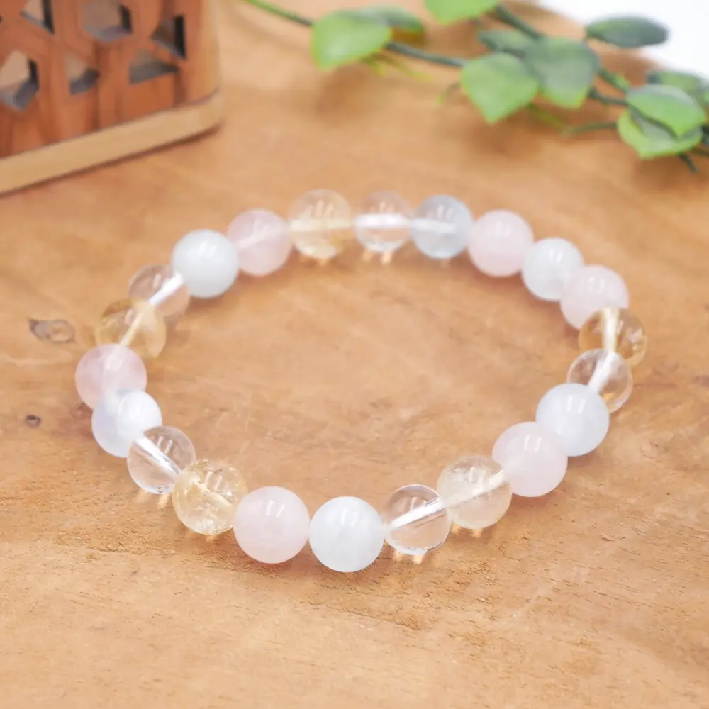 Photo Bracelet Aigue-marine, Citrine, Cristal de roche, Quartz rose en pierre naturelle, bijou fait main