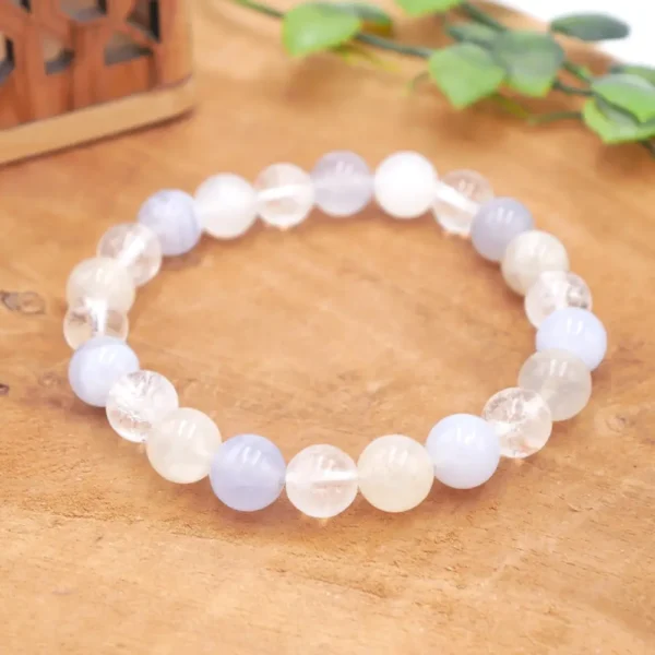 Photo Bracelet Calcédoine, Pierre de lune, Cristal de roche en pierre naturelle, bijou fait main