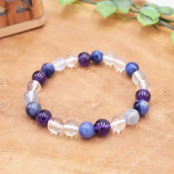 Photo Bracelet Améthyste, Cristal de roche, Fluorite, Sodalite en pierre naturelle, bijou fait main