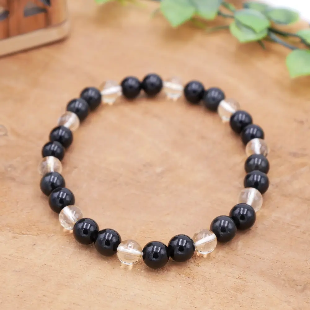 Photo Bracelet Citrine naturelle, Obsidienne en pierre naturelle, bijou fait main