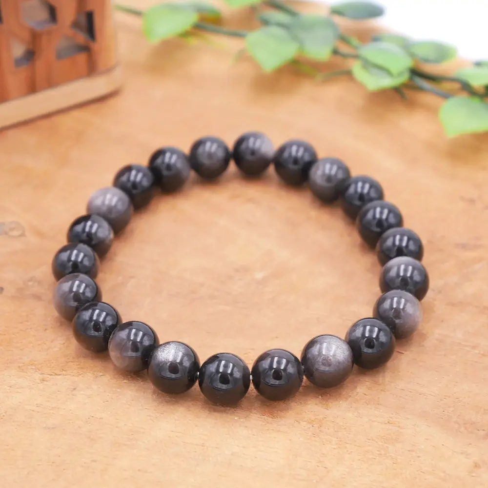 Photo Bracelet Obsidienne argentée en pierre naturelle, bijou fait main