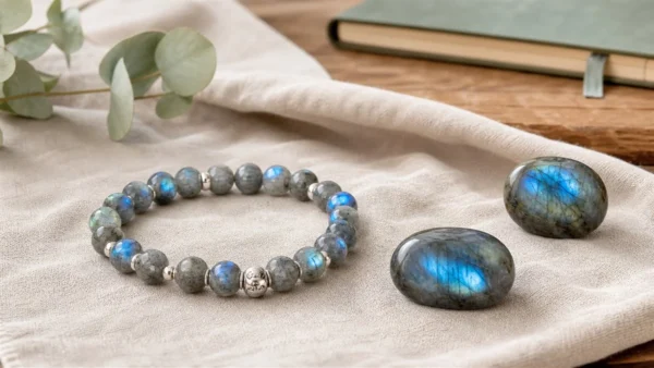 Bracelet et pierre de Labradorite naturelle aux reflets bleus