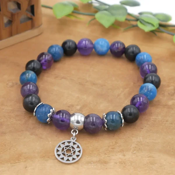 Photo Bracelet Améthyste, Apatite, Shungite en pierre naturelle, bijou fait main