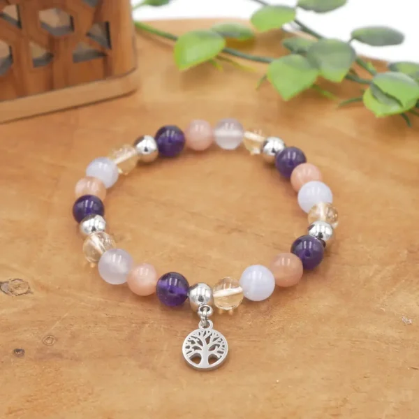 Photo Bracelet Améthyste, Pierre de lune, Calcédoine, Citrine en pierre naturelle, bijou fait main