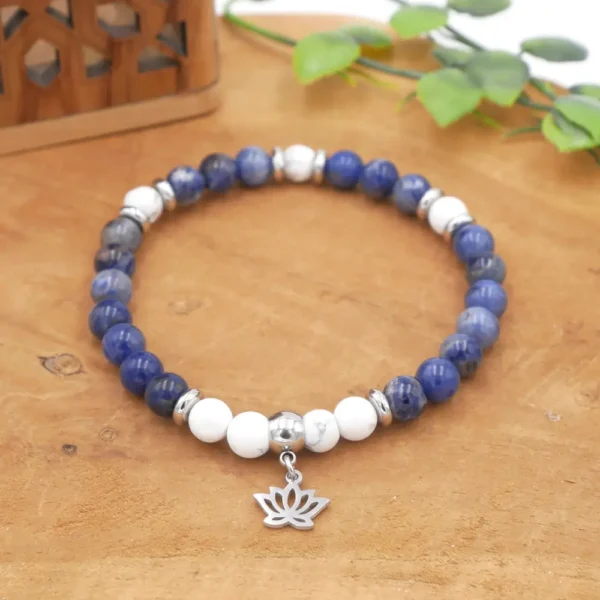 Photo Bracelet Howlite et Sodalite en pierre naturelle, bijou fait main