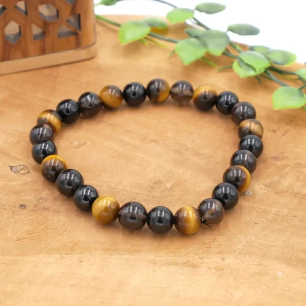 Photo Bracelet Quartz fumé, Œil de Tigre et Tourmaline en pierre naturelle, bijou fait main