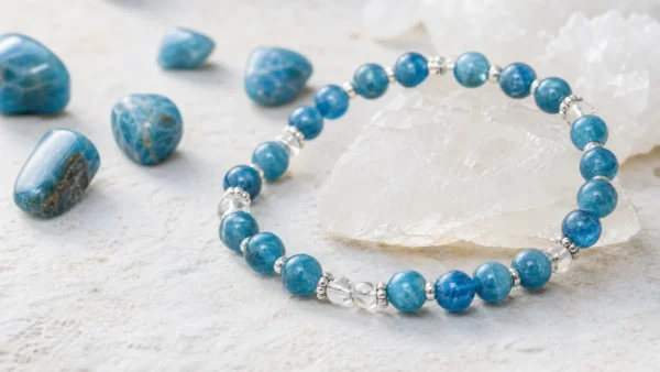 Bracelet en apatite bleue avec pierres naturelles associees