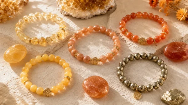 Bracelets solaires en Citrine, Cornaline, Pierre de soleil et Pyrite