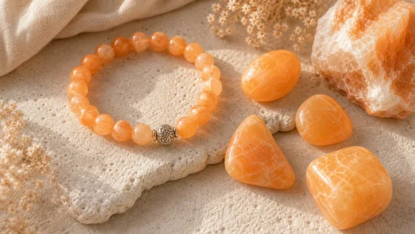 Bracelet calcite orange avec pierres polies orange