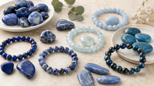Bracelets et pierres bleues de lithotherapie pour la communication
