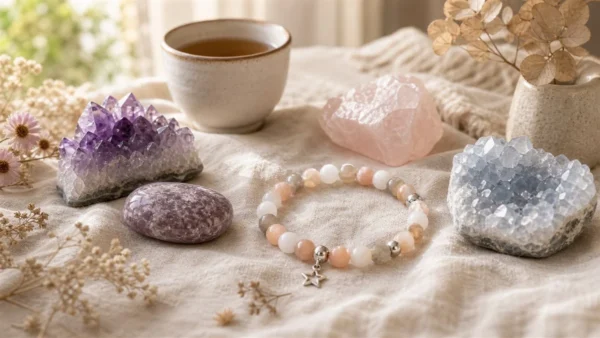 Bracelet en Pierre de lune multicolore pour la féminité, le renouveau et l apaisement