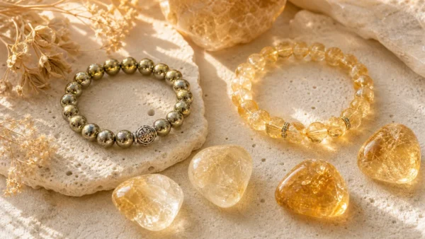Bracelets pyrite et citrine avec pierres dorees